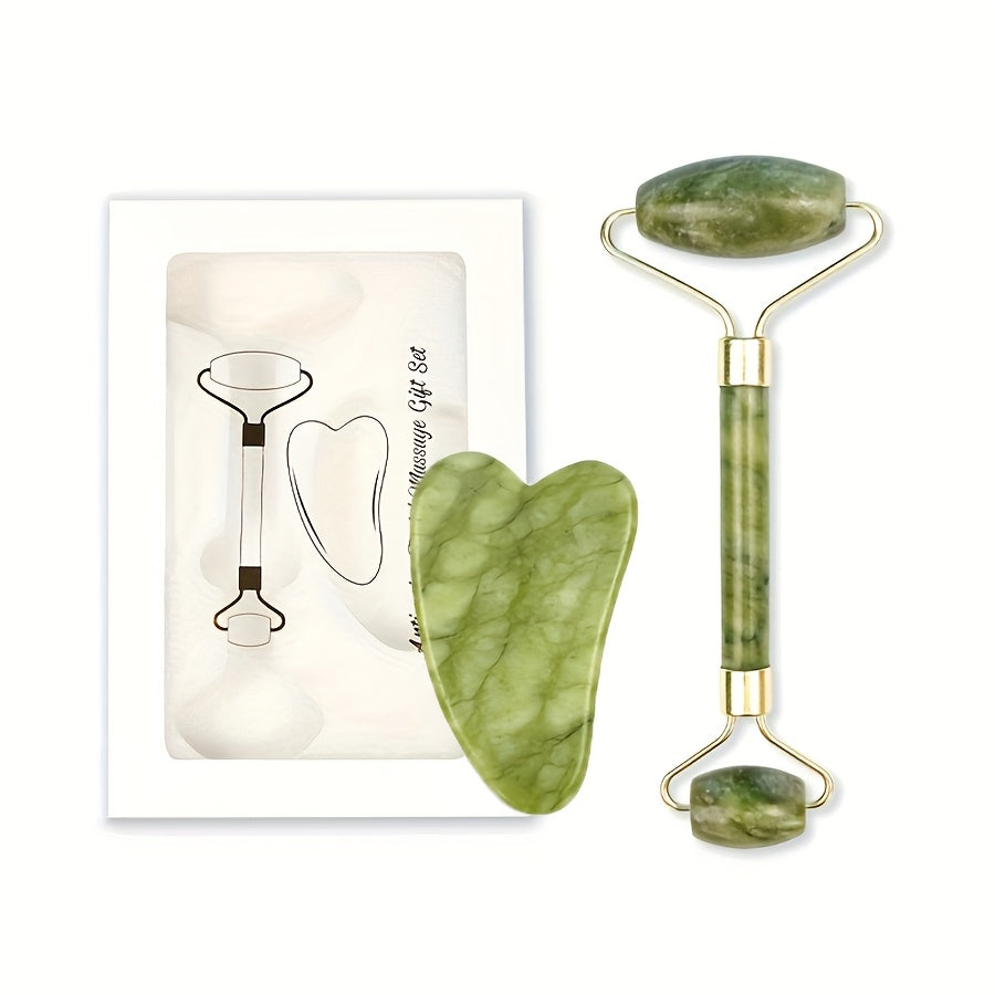 Set de Masaje Facial con Piedra de Jade – Rodillo Gua Sha y Terapia Facial